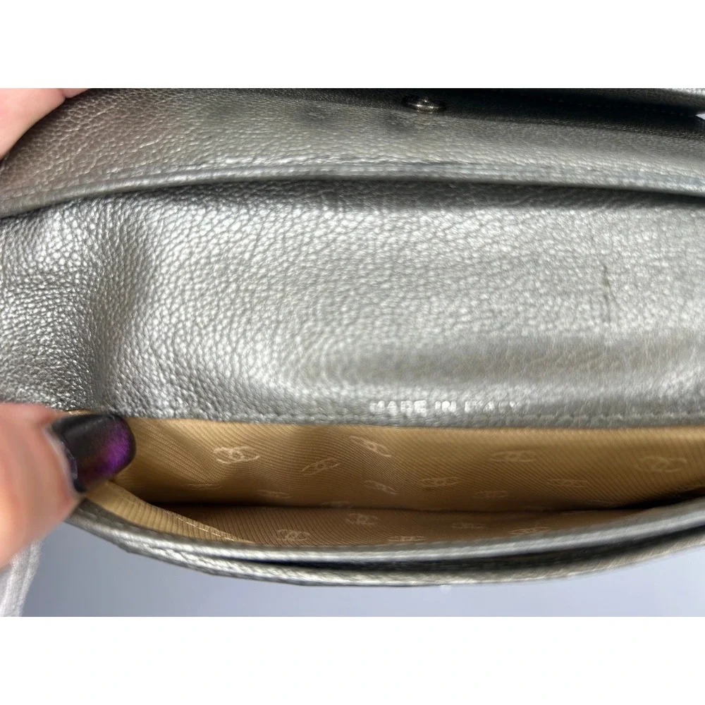 Chanel metallic grey Leather Wallet CC Logo COA card Included#100‎